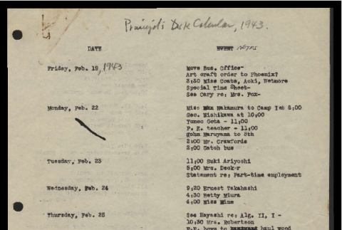 Principal's desk calendar, 1943 (ddr-csujad-55-1819)
