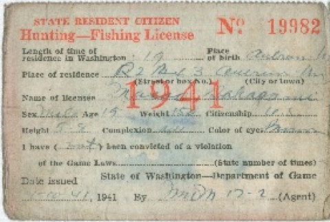 Hunting and Fishing License for 1941 (ddr-densho-201-413)