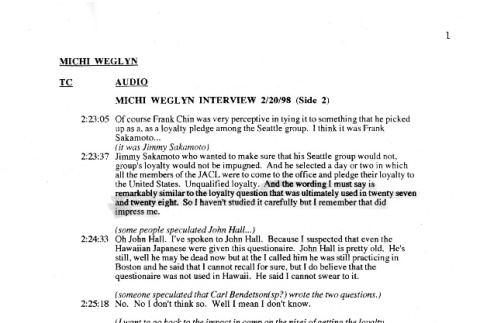 Michi Weglyn interview (side 2), February 20, 1998 (ddr-csujad-24-206)