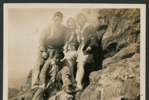 group photo on rock (ddr-densho-378-786)