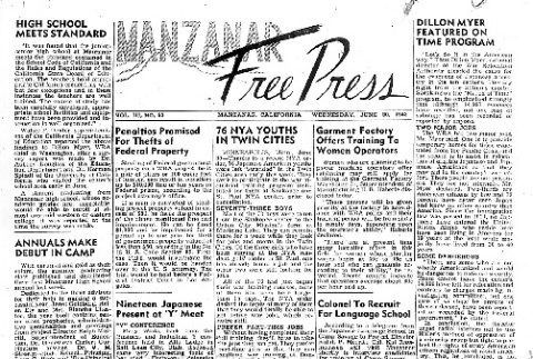 Manzanar Free Press Vol. III No. 52 (June 30, 1943) (ddr-densho-125-144)