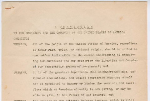 Resolution to the President and the Congress of the United States of America (ddr-densho-491-2)