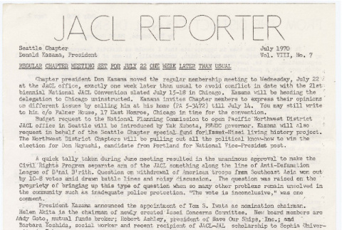 Seattle Chapter, JACL Reporter, Vol. VII, No. 7, July 1970 (ddr-sjacl-1-120)