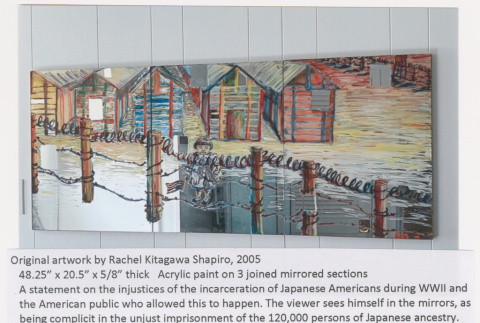 Artwork by Rachel Kitagawa Shapiro of camp barracks (ddr-densho-539-144)