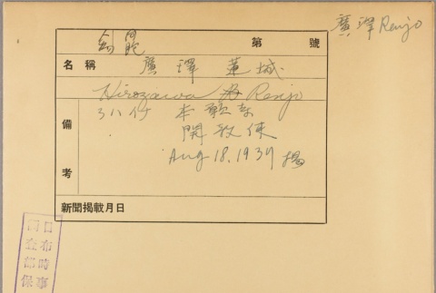 Envelope of Renjo Hirozawa photographs (ddr-njpa-5-1285)