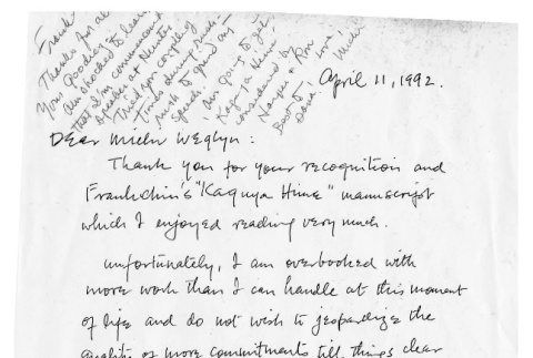 Letter to Michi Weglyn, April 11, 1992 (ddr-csujad-24-97)