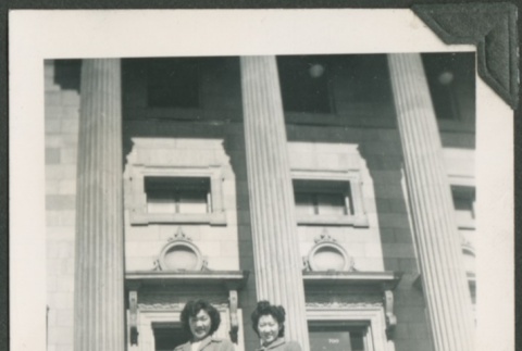 Umeyo Sakagami and Kimi Matsushita at the Boise capitol building (ddr-densho-328-281)