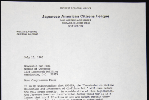 Letter to Ron Paul from William Yoshino (ddr-chijacl-1-312)