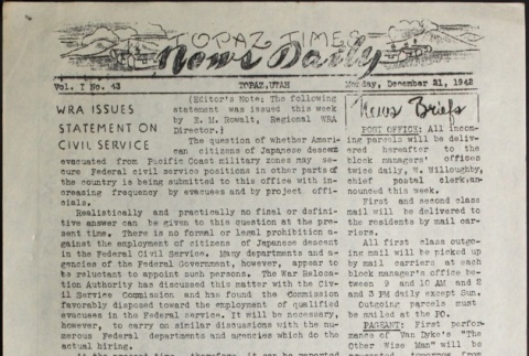 Topaz Times Vol. I No. 43 (December 21, 1942) (ddr-densho-142-53)