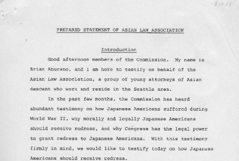 Testimony of Brian Aburano, Asian Law Association (ddr-densho-67-207)