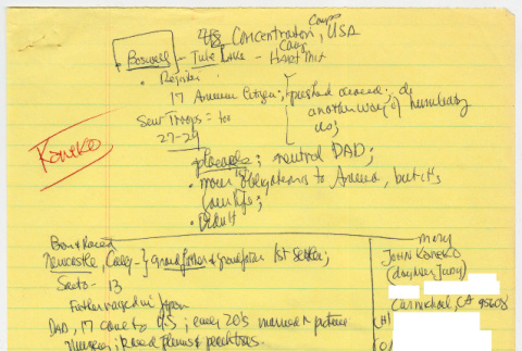 Kaneko interview notes (ddr-densho-1007-912)