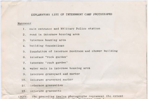 Explanatory List of Internment Camp Photographs (ddr-densho-345-77)