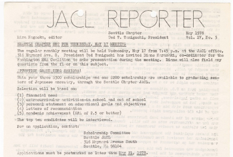 Seattle Chapter, JACL Reporter, Vol. XV, No. 5, May 1978 (ddr-sjacl-1-267)