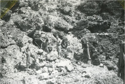 Japanese prisoner emerging from a cave to surrender (ddr-densho-179-122)