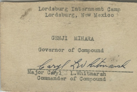 Governor of Compound identification card (ddr-densho-140-19)