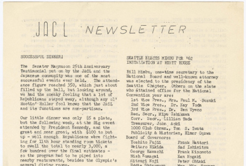 Seattle Chapter, JACL Newsletter, November - December 1961 (ddr-sjacl-1-52)