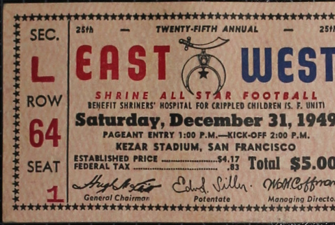 Ticket to the East West Shrine All Star Football Game (ddr-densho-321-1406)