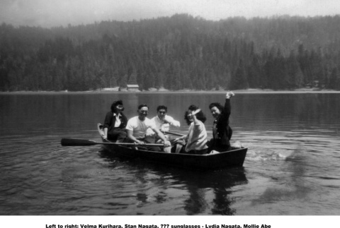 Campers in a row boat on Lake Sequoia (ddr-densho-336-39)