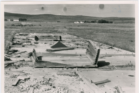 Foundation of Tule Lake internee restroom and shower building (ddr-densho-345-107)