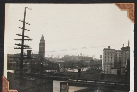 Seattle skyline surrounding King Street Station and Union Station (ddr-densho-404-19)