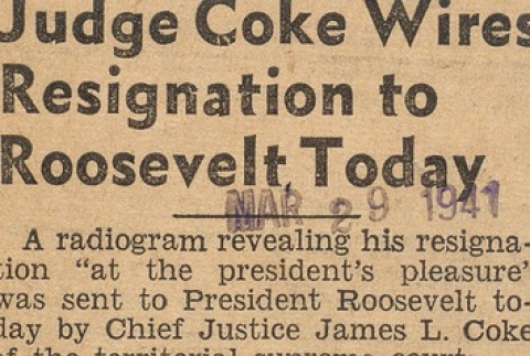 Newspaper clipping regarding Chief Justice James L. Coke (ddr-njpa-2-162)