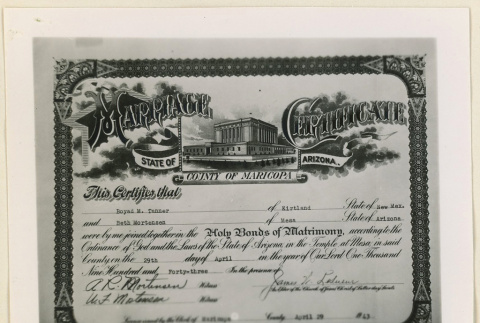 Tanner Mortenson marriage certificate (ddr-densho-37-1481)