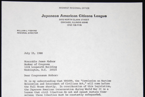 Letter to James Abdnor from William Yoshino (ddr-chijacl-1-305)