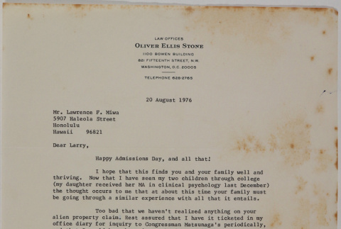 Letter from Oliver Ellis Stone to Lawrence Fumio Miwa (ddr-densho-437-159)