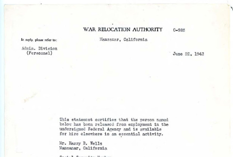 Letter from Ralph P. Merritt and Edwin H. Hooper, June 22, 1943 (ddr-csujad-48-64)