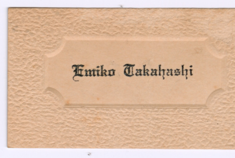 Emiko Takahashi's graduation name card (ddr-densho-550-114)