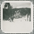 Three skiers at top of slope (ddr-densho-321-468)