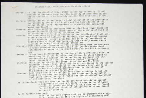 Chicago Nisei Post # 1183 Resolution (ddr-chijacl-1-93)