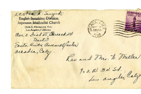 Letter from Lester Suzuki to Mrs. Miller, 1942 May 5 (ddr-csujad-20-18)