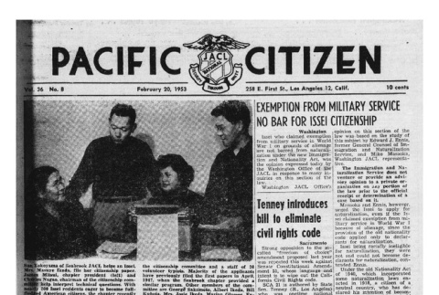 The Pacific Citizen, Vol. 36 No. 8 (February 20, 1953) (ddr-pc-25-8)