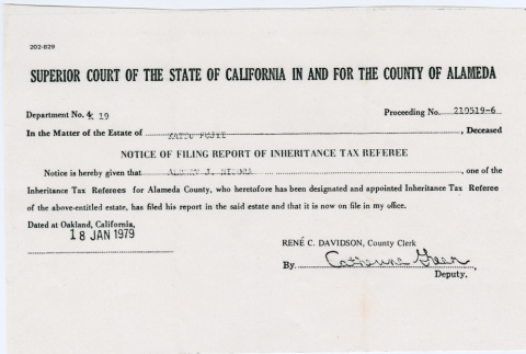 Notice of Filing Report of Inheritance taxes (ddr-densho-578-35)