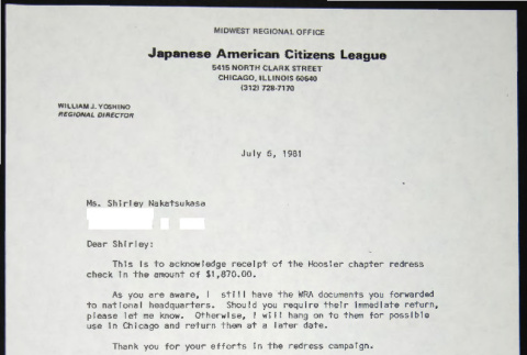 Letter to Shirley Nakatsukasa from Bill Yoshino (ddr-chijacl-1-613)