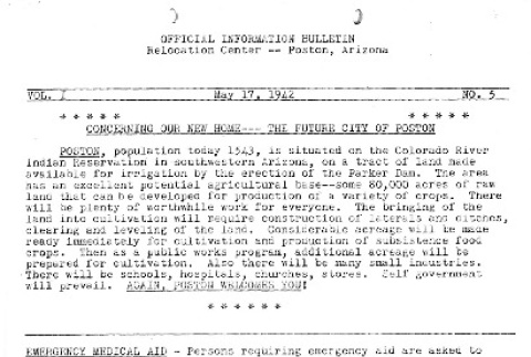 Poston Information Bulletin Vol. I No. 5 (May 17, 1942) (ddr-densho-145-5)