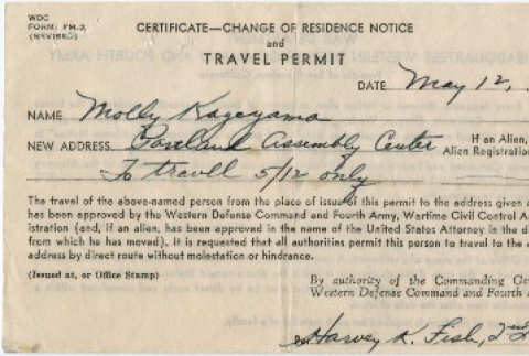 Change of residence notice and travel permit (ddr-densho-287-2)