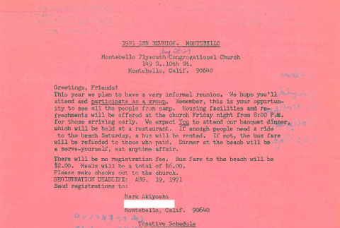 1971 Lake Sequoia Retreat Reunion registration form and paperwork (ddr-densho-336-487)