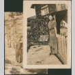 Overlapping photos, woman by fence, woman under sign on Mt. Rainier (ddr-densho-523-42)
