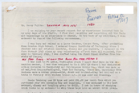 Letter from Bennie K. Ouchida to Harry Fujita (ddr-densho-1007-937)