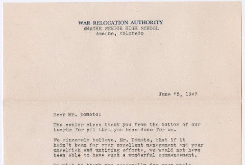 Letter to Kaneji Domoto from Amache Senior High Students (ddr-densho-329-990)