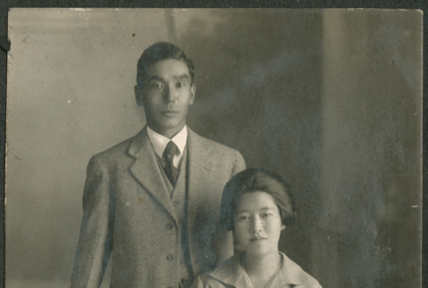 Portrait of couple with baby (ddr-densho-293-37)