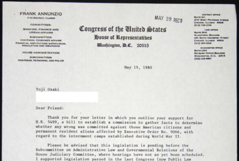 Letter to Yoji Ozaki from Frank Annunzio (ddr-chijacl-1-355)