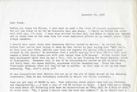 Letter from Michi and Walter Weglyn to Frank Chin, December 18, 1987 (ddr-csujad-24-34)