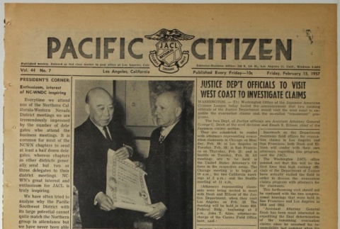 Pacific Citizen, Vol. 44, No. 7 (February 15, 1957) (ddr-pc-29-7)