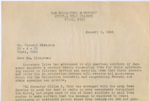 Letter to Hiroshi Kitagawa from Roscoe Bell (ddr-densho-539-89)