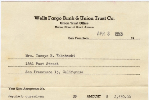 Receipt from Wells Fargo (ddr-densho-422-408)