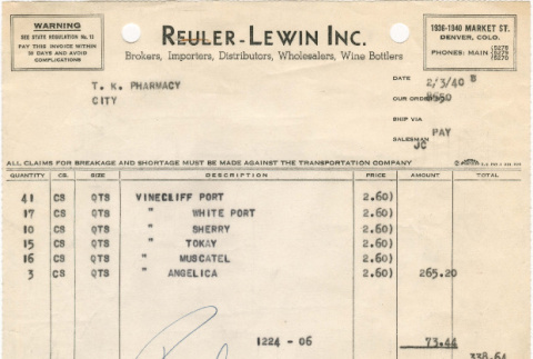 Invoice from Reuler-Lewin Inc. (ddr-densho-319-531)
