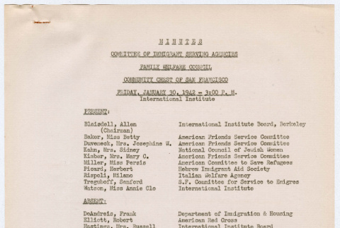 Meeting Minutes from Committee of Immigrant Serving Agencies  meeting on January 30, 1942 (ddr-densho-356-763)